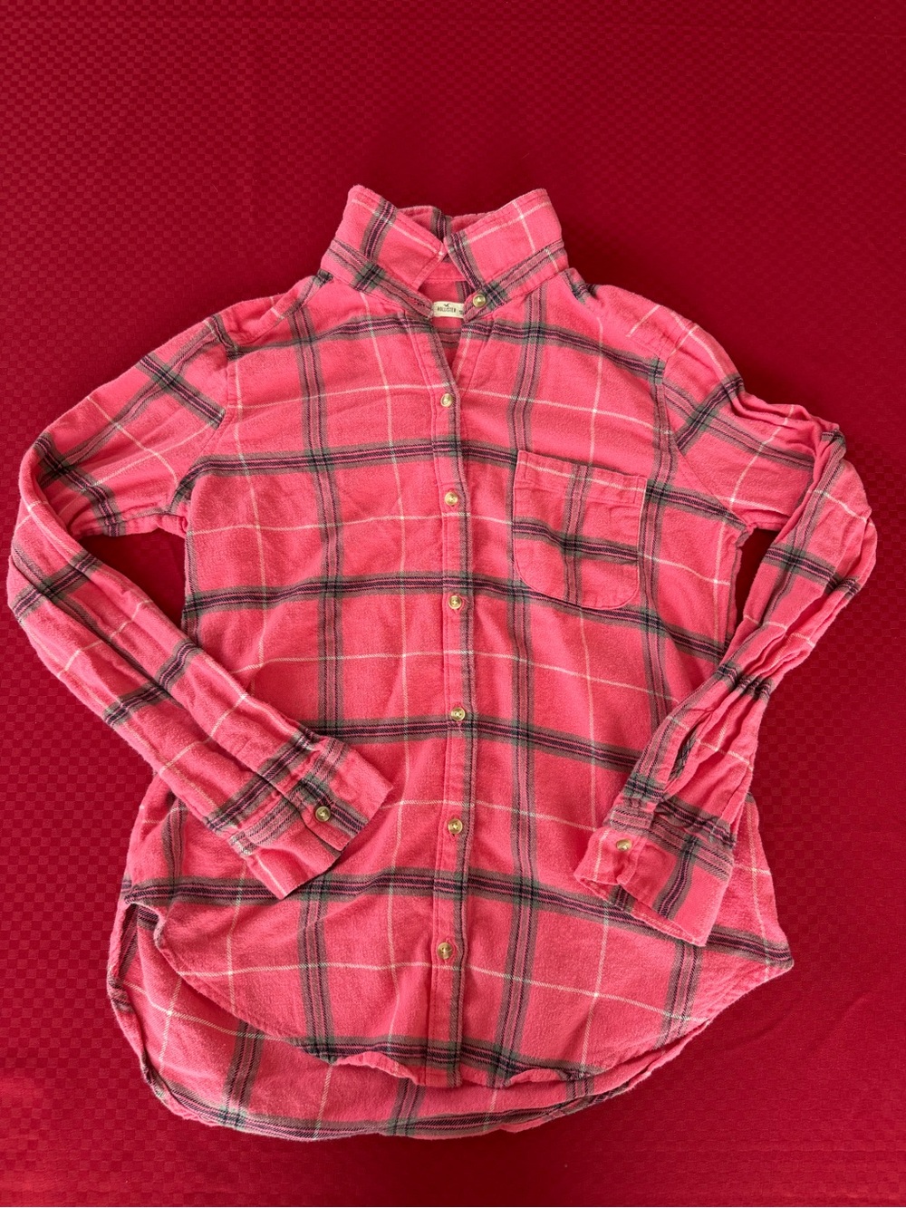 Hollister Pink Plaid Button-Down Shirt